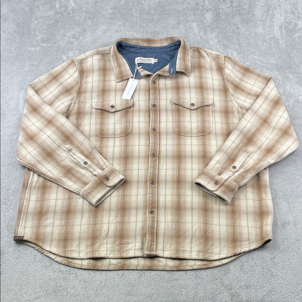 NEW Outerknown XXXL Men's 100% Organic Cotton Blanket Shirt Beige,‎ Brown